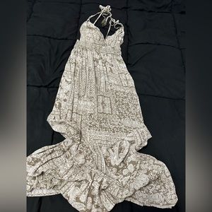 Green and white maxi dress